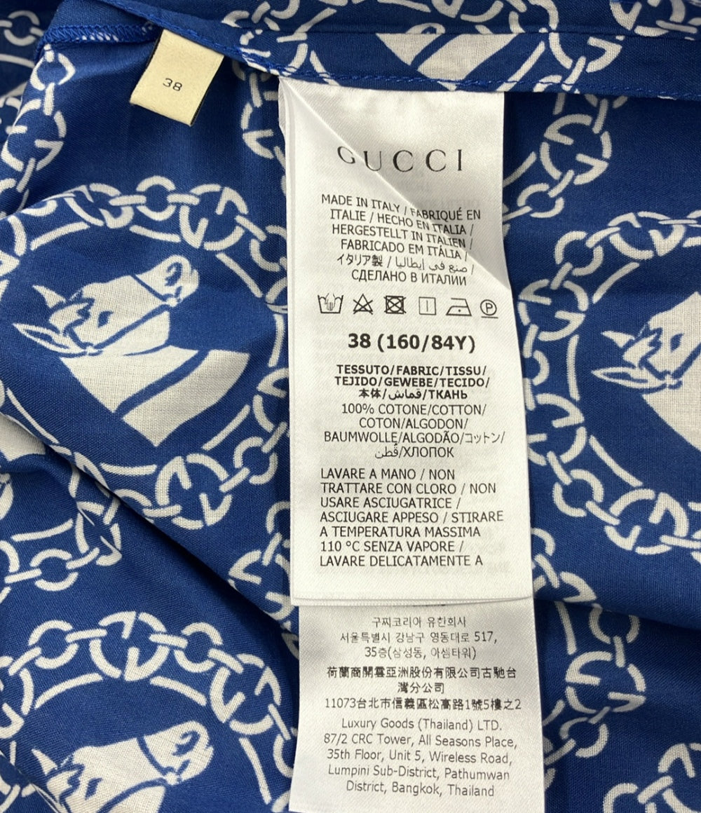 美品 グッチ 半袖リボンブラウス 乗馬プリントシャツ レディース SIZE 38 (S) GUCCI