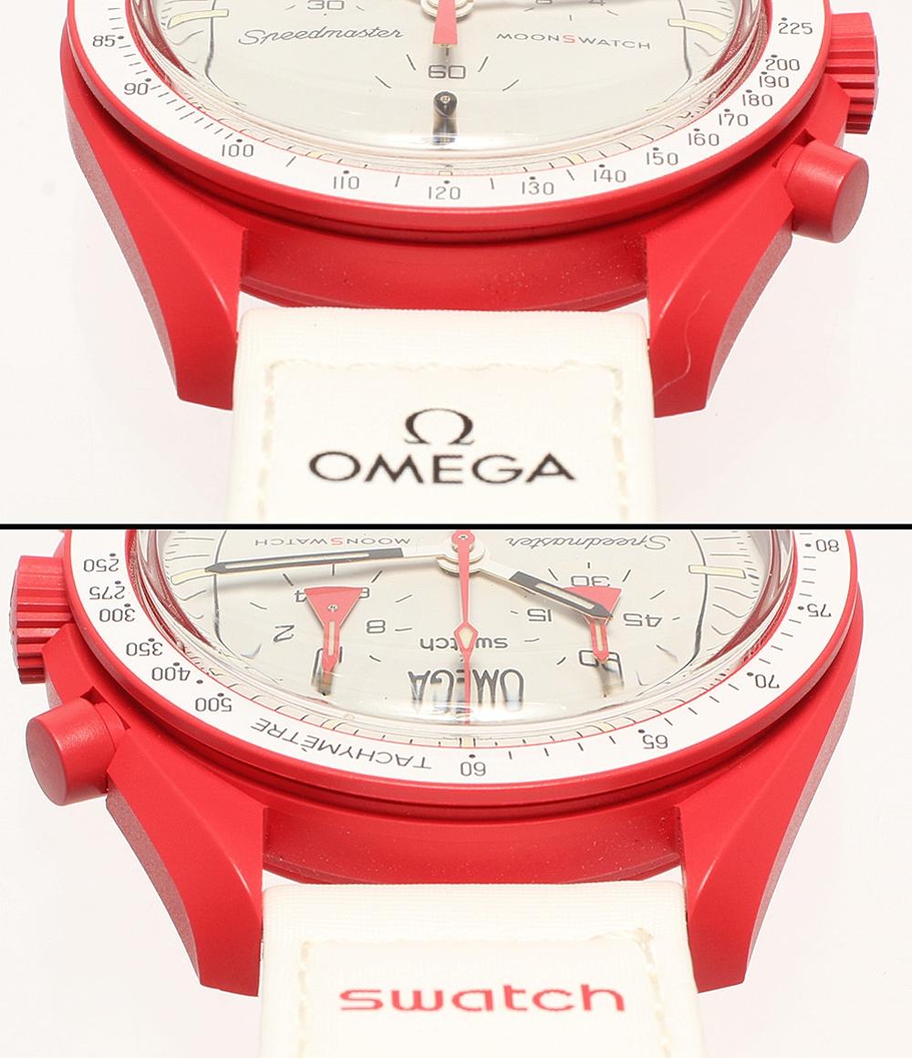 美品 Swatch OMEGA 腕時計 スピードマスター クオーツ ホワイト S033R100 ユニセックス スウォッチ オメガ