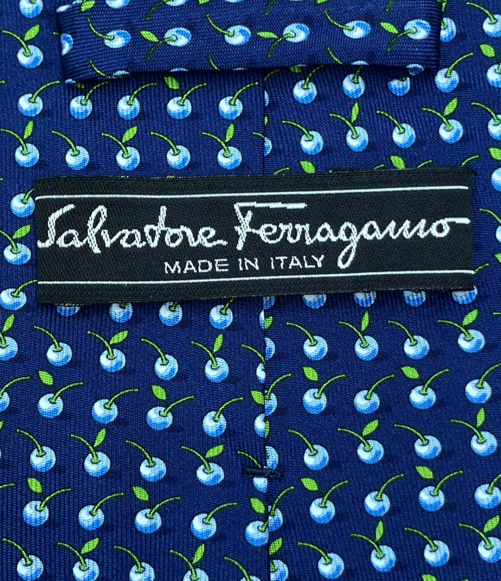 美品 Salvatore Ferragamo ネクタイ シルク100% りんご柄 メンズ サルヴァトーレフェラガモ