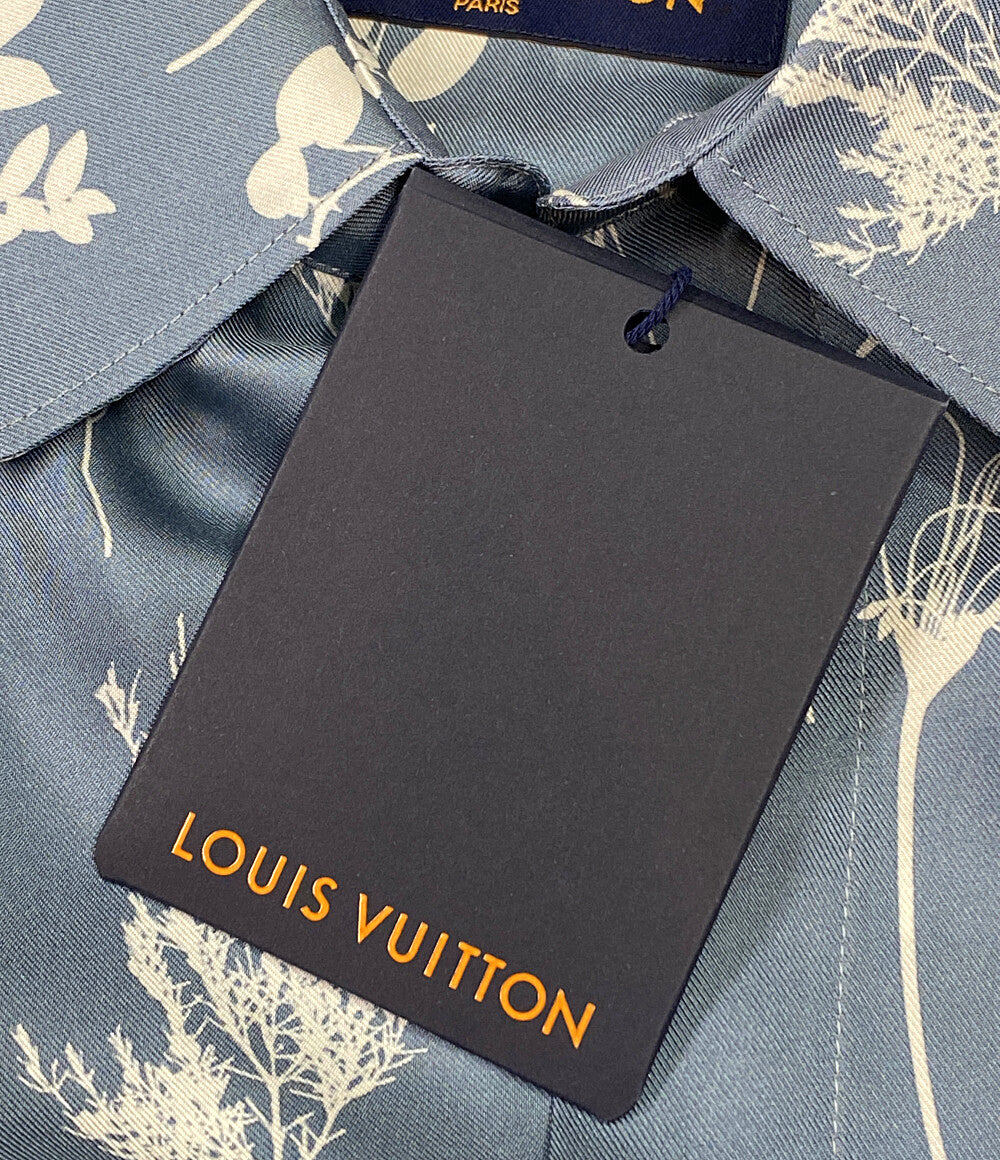 ルイヴィトン 美品 長袖シャツ 2022ss LVリーフプリントシルクシャツ ブルーグレー メンズ SIZE M LOUIS VUITTON