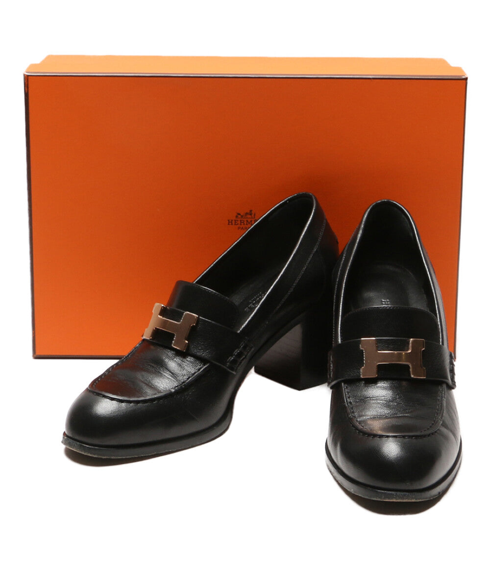 エルメス  モカシン ドーフィン ブラック ピンクゴールド ローファー      レディース SIZE 37 1/2  HERMES