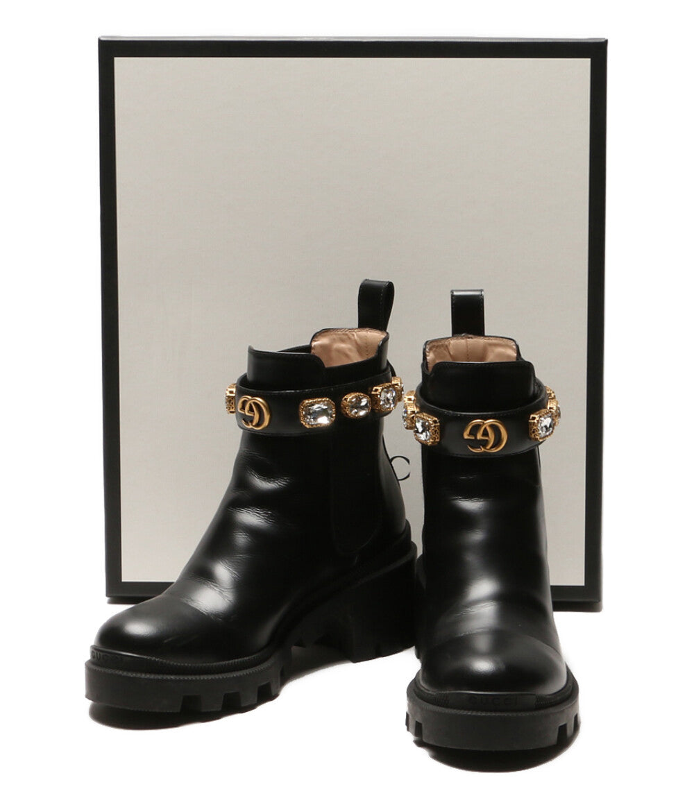 グッチ サイドゴアブーツ クリスタルベルト付 レザー 550036 レディース SIZE 36 GUCCI