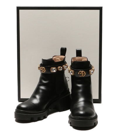 グッチ サイドゴアブーツ クリスタルベルト付 レザー 550036 レディース SIZE 36 GUCCI