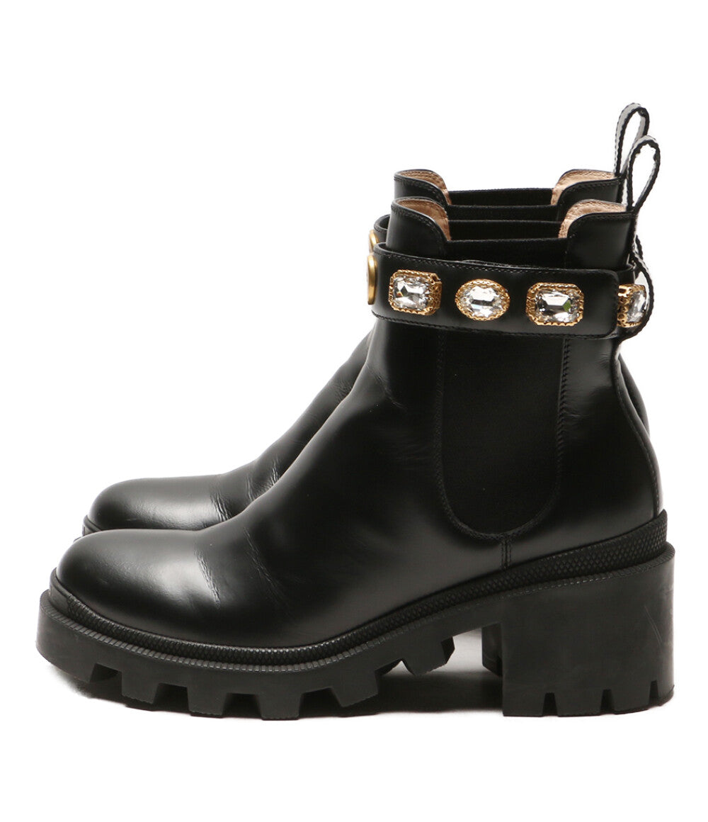 グッチ サイドゴアブーツ クリスタルベルト付 レザー 550036 レディース SIZE 36 GUCCI