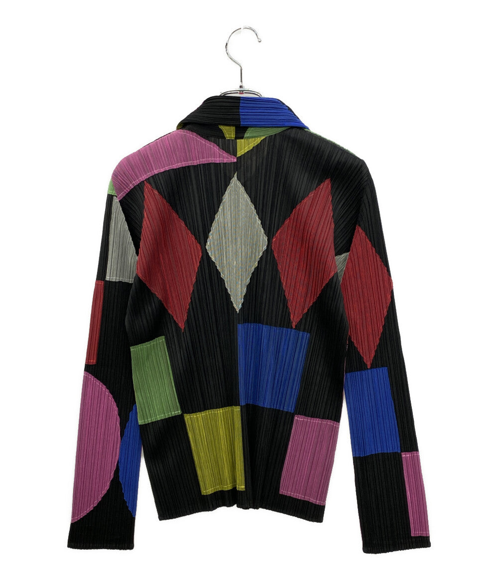 プリーツプリーズ 美品 プリーツシャツ 総柄 幾何学 PP43-JK832 レディース SIZE 3 PLEATS PLEASE
