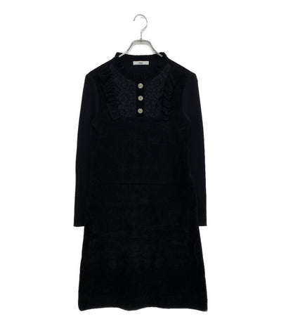 Rene ルネ 長袖ワンピース ブラック ビジュー パイル 6242300 レディース SIZE 34