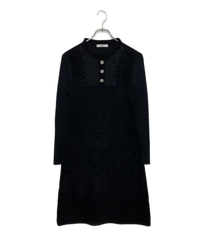 Rene ルネ 長袖ワンピース ブラック ビジュー パイル 6242300 レディース SIZE 34