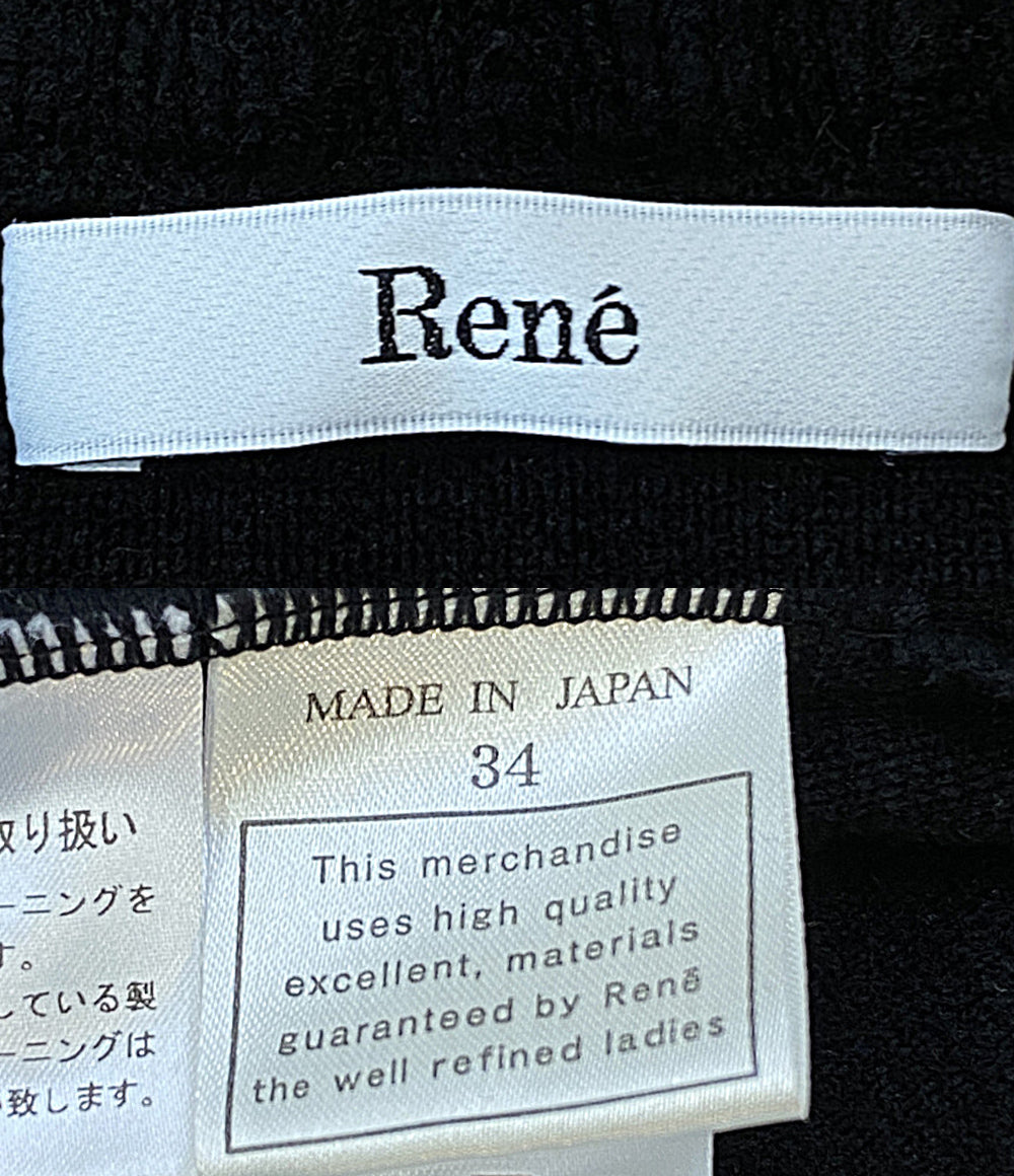 Rene ルネ 長袖ワンピース ブラック ビジュー パイル 6242300 レディース SIZE 34