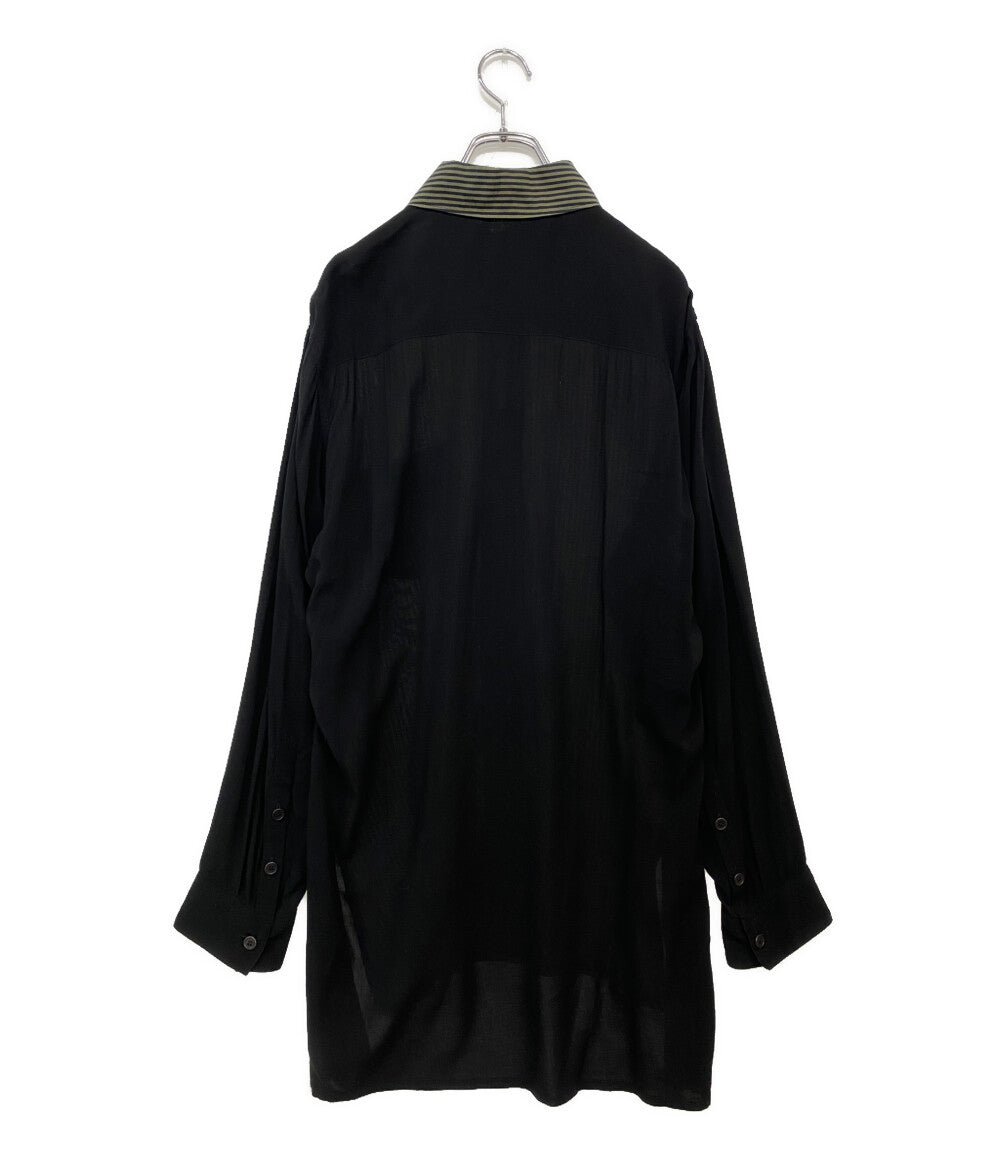YOHJI YAMAMOTO POUR HOMME 長袖シャツ レーヨンストライプ切替バックロングシャツ HX-B46-818 21AW メンズ SIZE 2 ヨウジヤマモトプールオム
