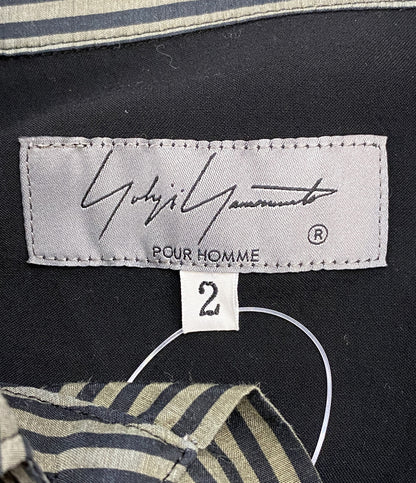 YOHJI YAMAMOTO POUR HOMME 長袖シャツ レーヨンストライプ切替バックロングシャツ HX-B46-818 21AW メンズ SIZE 2 ヨウジヤマモトプールオム