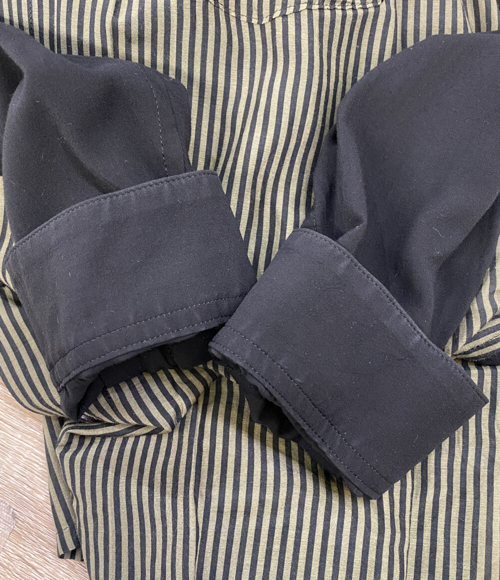 YOHJI YAMAMOTO POUR HOMME 長袖シャツ レーヨンストライプ切替バックロングシャツ HX-B46-818 21AW メンズ SIZE 2 ヨウジヤマモトプールオム