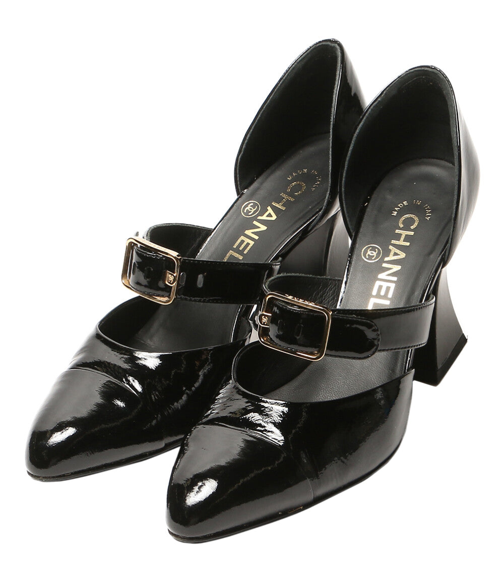 CHANEL パテントレザー ストラップスクエアヒールパンプス レディース SIZE 38C シャネル