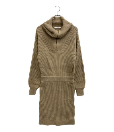 美品 Her lip to 長袖ニットワンピース リブ ベージュ 1234205099 レディース SIZE M ハーリップトゥ