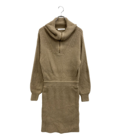 美品 Her lip to 長袖ニットワンピース リブ ベージュ 1234205099 レディース SIZE M ハーリップトゥ