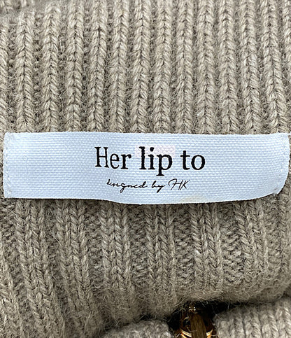美品 Her lip to 長袖ニットワンピース リブ ベージュ 1234205099 レディース SIZE M ハーリップトゥ