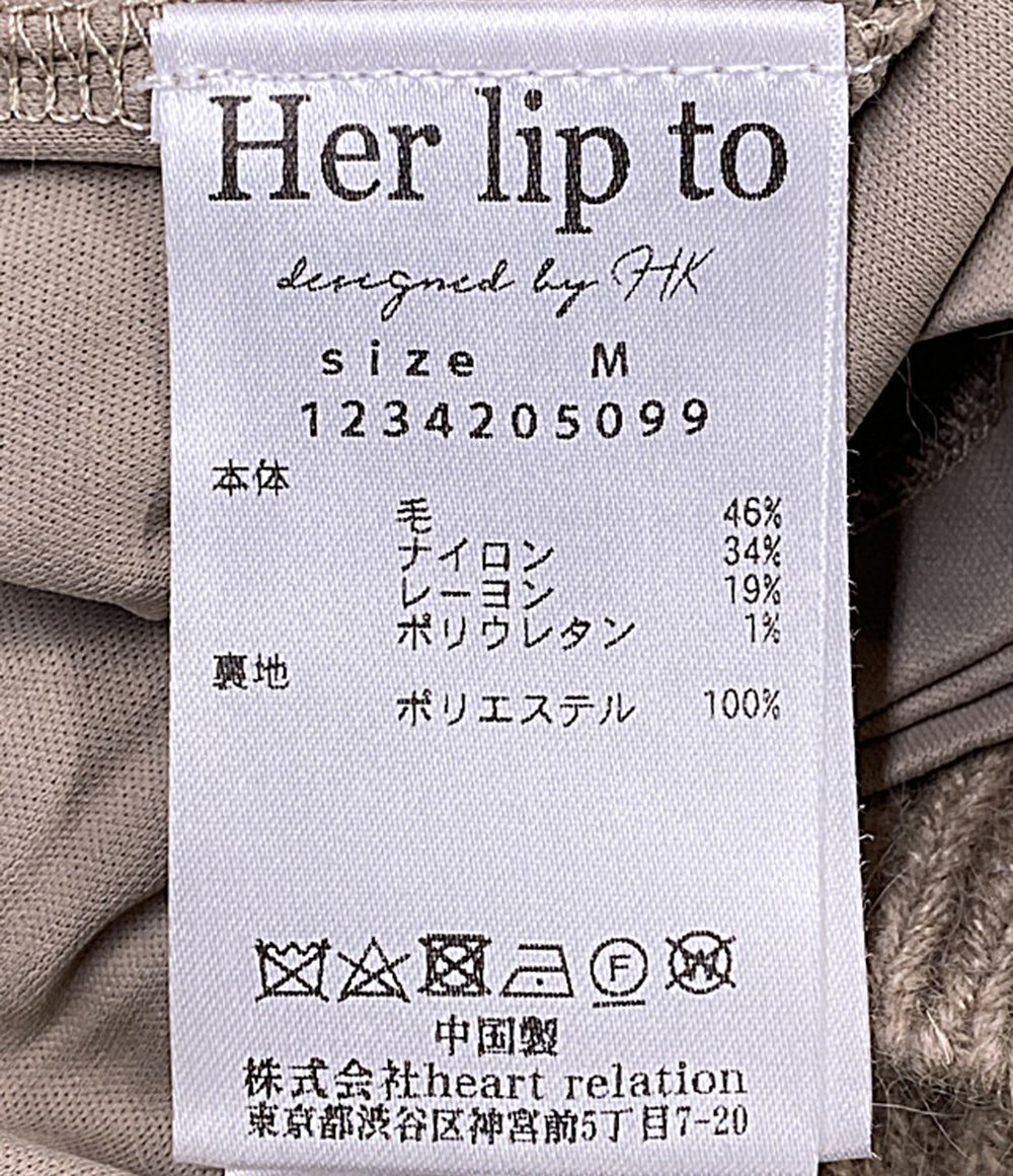 美品 Her lip to 長袖ニットワンピース リブ ベージュ 1234205099 レディース SIZE M ハーリップトゥ