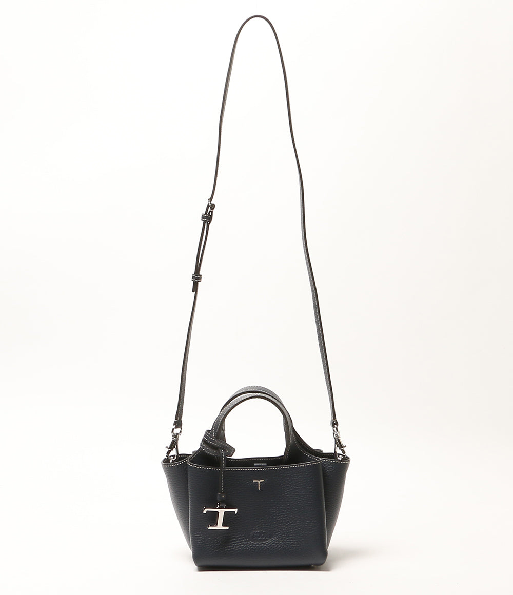 美品 TOD'S ショルダーバッグ ネイビー Tタイムレス マイクロ 2way レディース トッズ