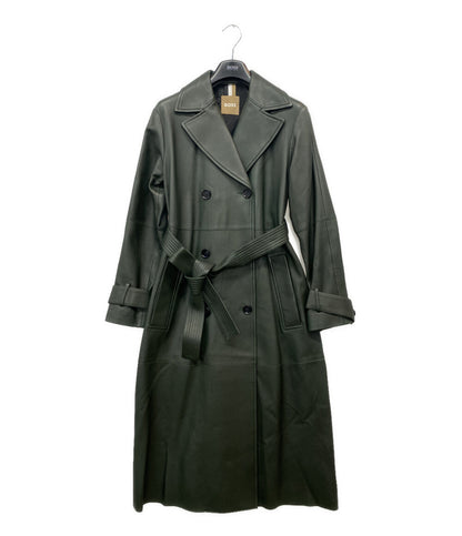 HUGO BOSS ロングコート レザー グリーン レディース SIZE UK4 ヒューゴボス