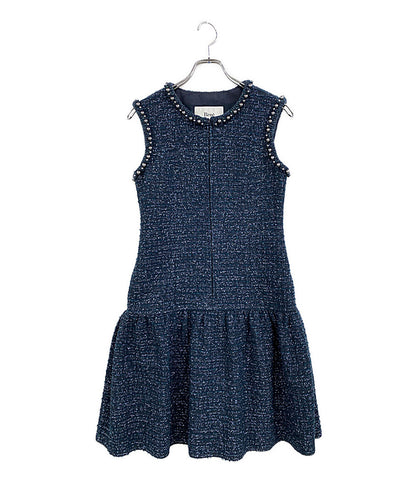 美品 Rene ノースリーブワンピース ツイード パール 6536300 レディース SIZE 34 ルネ