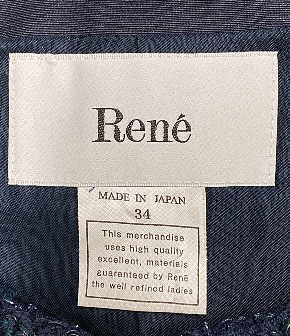 美品 Rene ノースリーブワンピース ツイード パール 6536300 レディース SIZE 34 ルネ