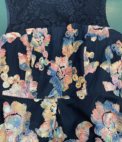 美品 GRACE CONTINENTAL ノースリーブワンピース レース切替 刺繍 オレンジ×ブラック レディース SIZE 38 グレースコンチネンタル