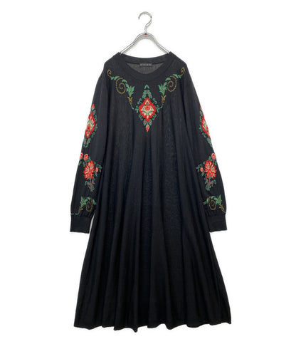 ETRO 長袖ニットワンピース Aライン ウールシルク ブラック レディース SIZE 42 エトロ