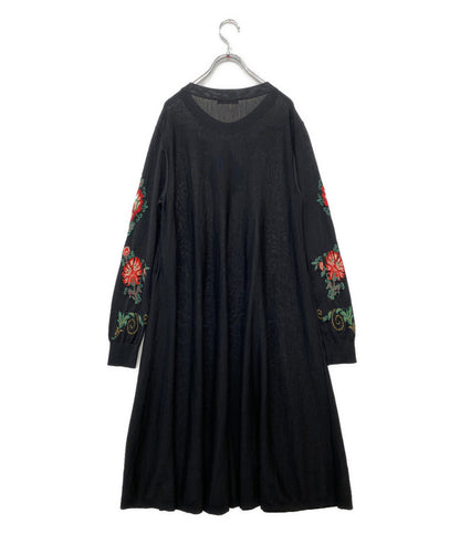 ETRO 長袖ニットワンピース Aライン ウールシルク ブラック レディース SIZE 42 エトロ