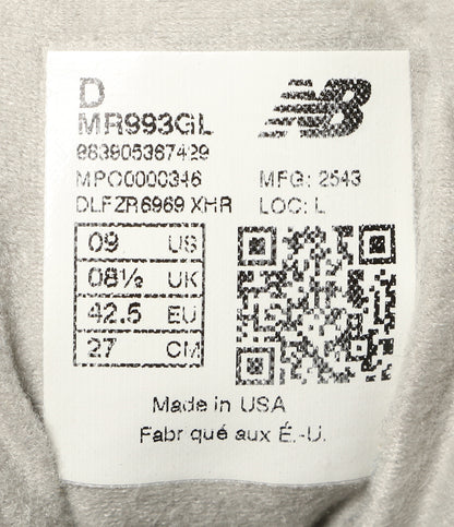 美品 new balance スニーカー MR993GL Made in USA 993 メンズ SIZE 27cm ニューバランス