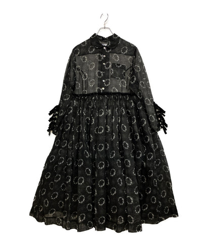 tao COMME des GARCONS フラワーリースプリント丸襟ギャザードレス 2022SS TI-O001 レディース SIZE M タオ コムデギャルソン