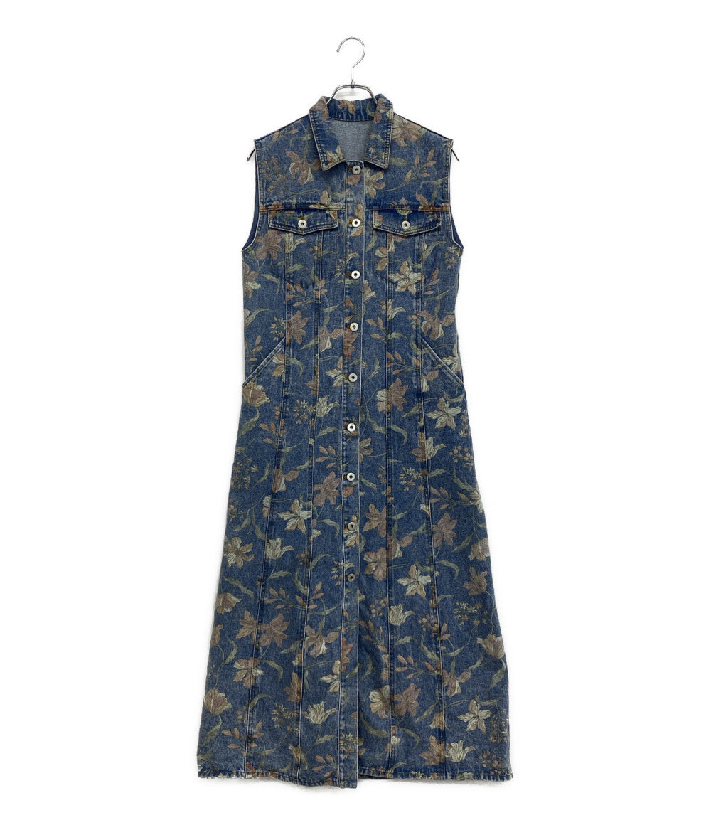 美品 AMERI アメリ ノースリーブワンピース 花柄 デニム 0125105911220 レディース SIZE S
