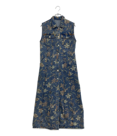 美品 AMERI アメリ ノースリーブワンピース 花柄 デニム 0125105911220 レディース SIZE S