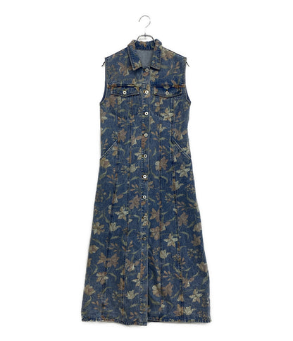 美品 AMERI アメリ ノースリーブワンピース 花柄 デニム 0125105911220 レディース SIZE S