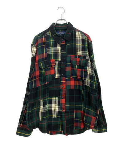 POLO RALPH LAUREN 長袖シャツ パッチワーク ネル ワーク チンスト トリプルステッチ メンズ SIZE L ポロ・ラルフローレン