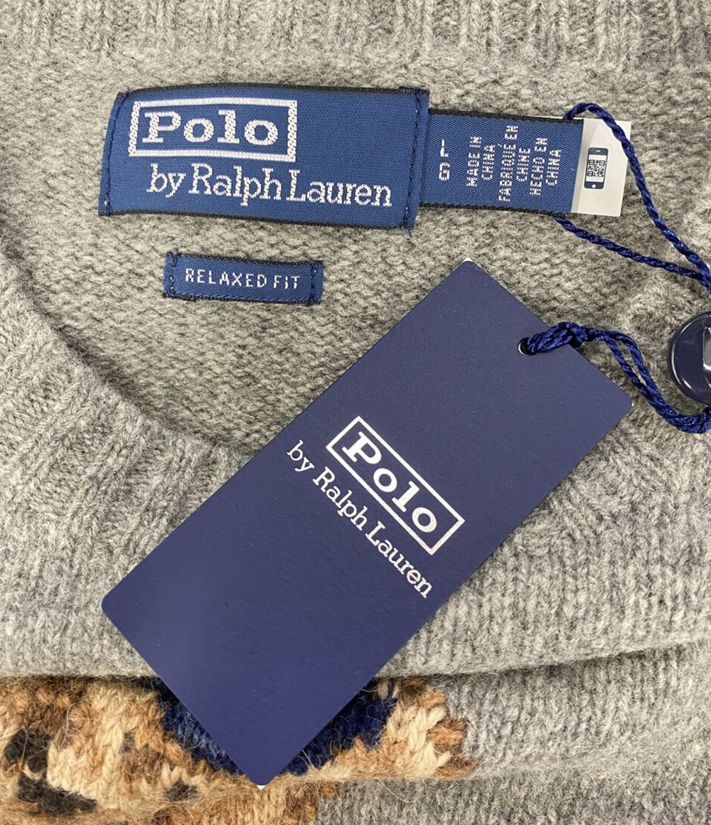 美品 POLO RALPH LAUREN 長袖ニット RELAX FIT POLO BEAR SWEATER GREY 26FW メンズ SIZE L ポロ・ラルフローレン