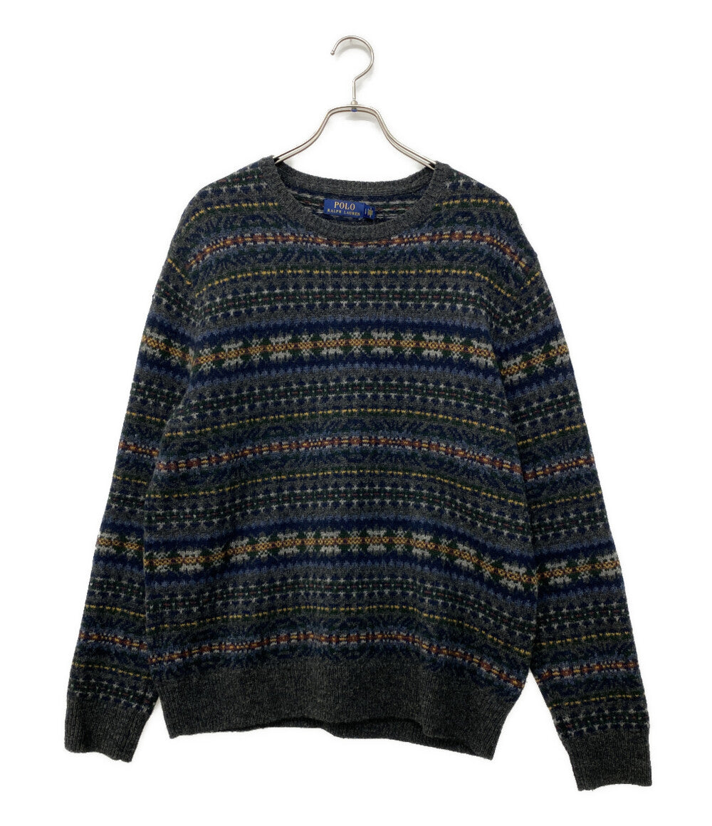 美品 POLO RALPH LAUREN 長袖ニット FAIR ISLE WOOL JUMPER NAVY メンズ SIZE L ポロ・ラルフローレン