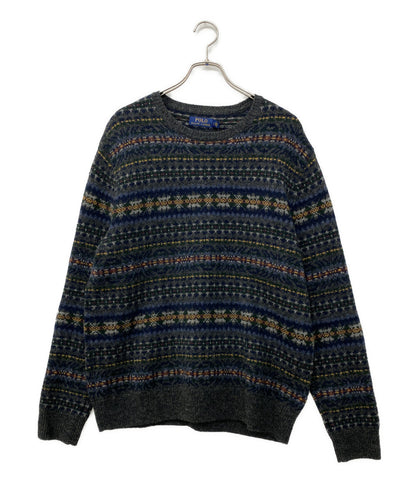 美品 POLO RALPH LAUREN 長袖ニット FAIR ISLE WOOL JUMPER NAVY メンズ SIZE L ポロ・ラルフローレン