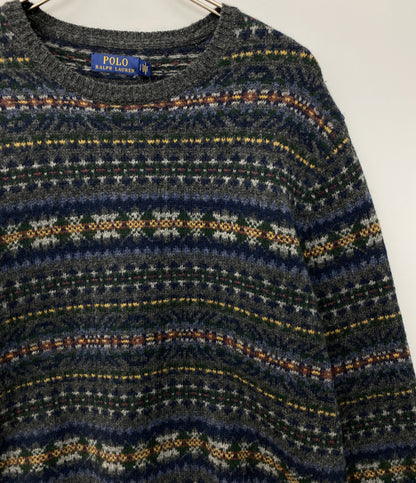 美品 POLO RALPH LAUREN 長袖ニット FAIR ISLE WOOL JUMPER NAVY メンズ SIZE L ポロ・ラルフローレン