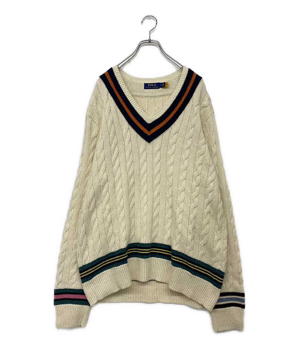 POLO RALPH LAUREN チルデンセーター ライン ナチュラル コットンカシミア メンズ SIZE L ポロ・ラルフローレン