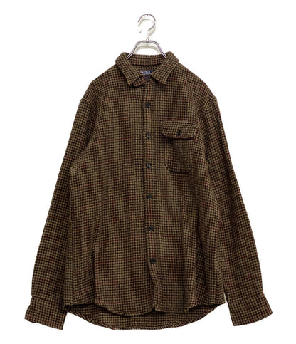 ラルフローレン 美品 長袖シャツ ウール エルボー ブラウン ワンポケ メンズ SIZE L RALPH LAUREN