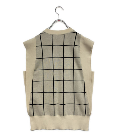 美品 HYKE ニット 22SS PLAID JACQUARD SLEEVELESS SWEATER 221-11277 レディース SIZE 1 ハイク