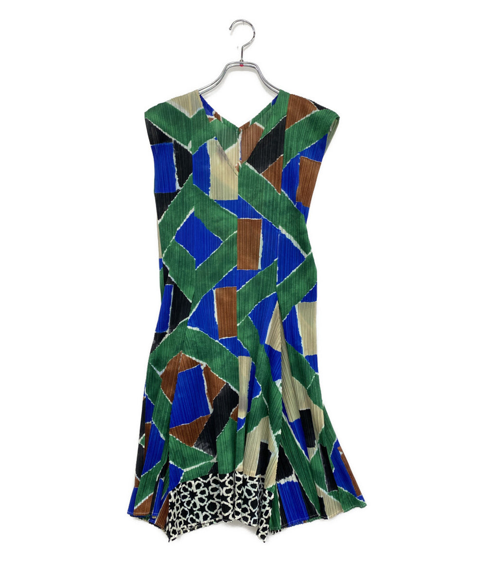 PLEATS PLEASE ジオメトリックノースリーブワンピース 15ss PP51-JH642 レディース SIZE 3 プリーツプリーズ