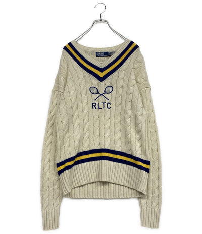 美品 POLO RALPH LAUREN ニット エンブロイダリー コットンブレンド クリケット メンズ SIZE M ポロ・ラルフローレン
