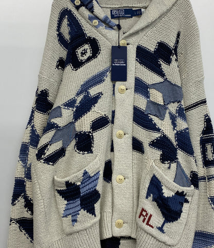 ポロ・ラルフローレン 美品 パッチワーク コットンカーディガン ナチュラル メンズ SIZE L POLO RALPH LAUREN