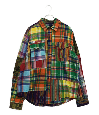 美品 RALPH LAUREN 長袖シャツ パッチワーク マルチ チンスト ネイティブ メンズ SIZE L ラルフローレン