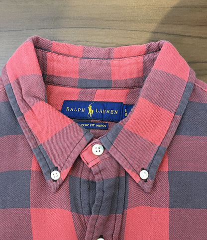 POLO RALPH LAUREN 長袖シャツ CLASSIC FIT INDIGO ブロック ダブルフェイス RED メンズ SIZE L ポロ・ラルフローレン