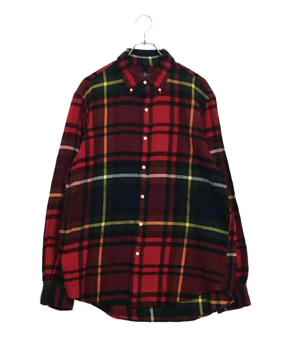 RALPH LAUREN 長袖シャツ ボタンダウン ヘビーネル RED メンズ SIZE L ラルフローレン