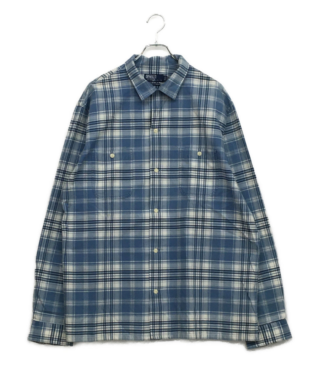 美品 RALPH LAUREN 長袖シャツ チェック オープンカラー CLASSIC FIT INDIGO メンズ SIZE XL ラルフローレン