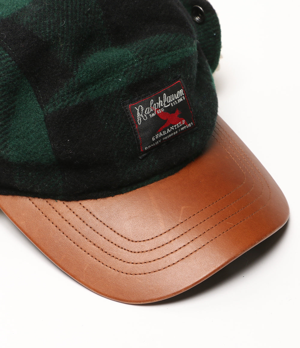 POLO COUNTRY ポロカントリ― イヤーフラップキャップ バッファローチェック ウールブレンド レザー メンズ