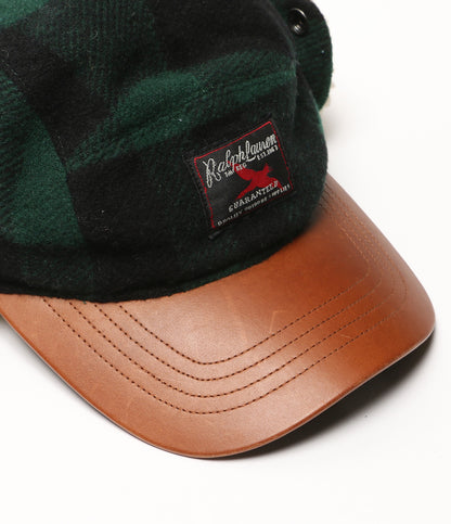 POLO COUNTRY ポロカントリ― イヤーフラップキャップ バッファローチェック ウールブレンド レザー メンズ