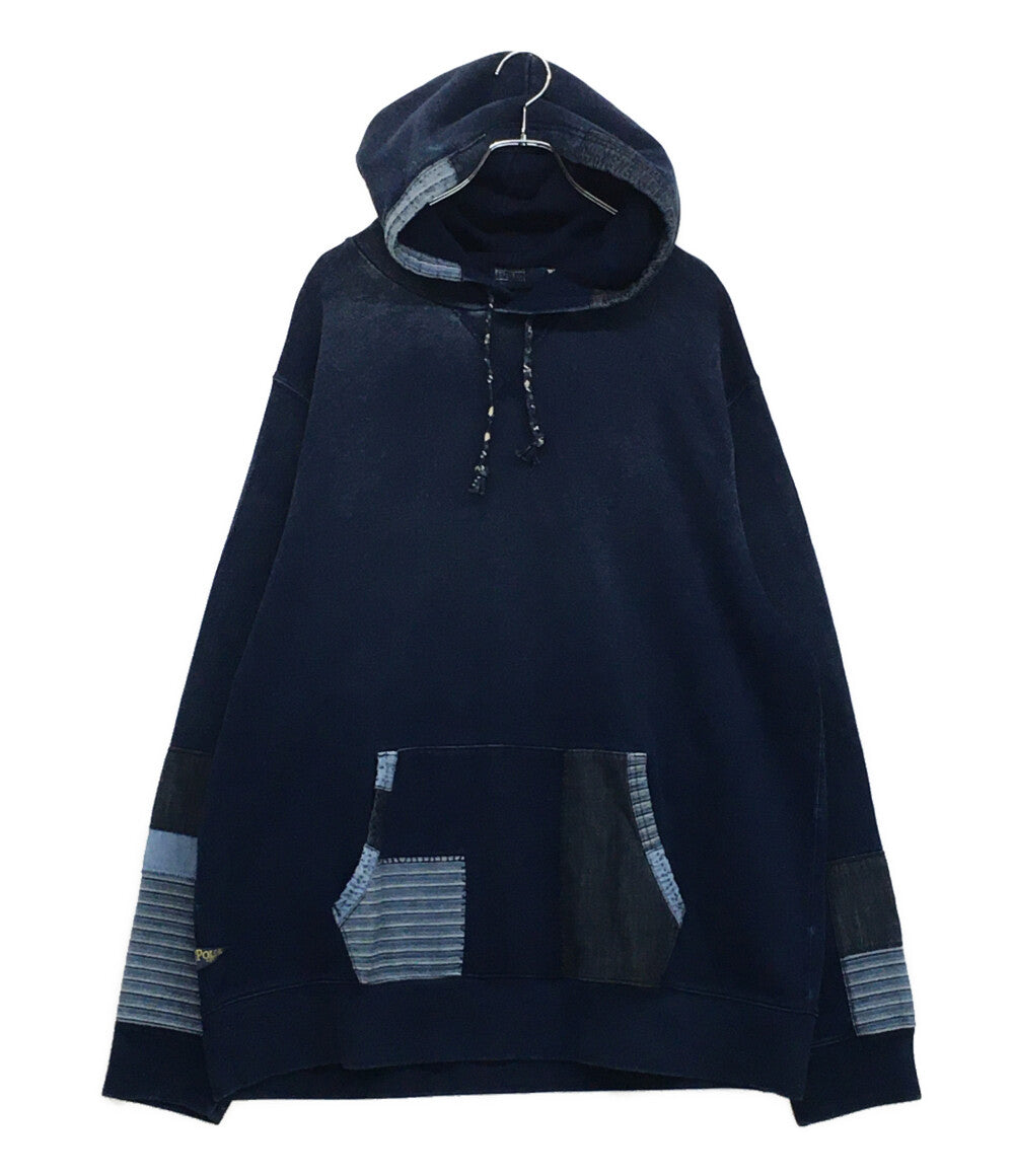 美品 POLO RALPH LAUREN パーカー インディゴ フレンチテリー パッチワークフーディ メンズ SIZE XXL ポロ・ラルフローレン